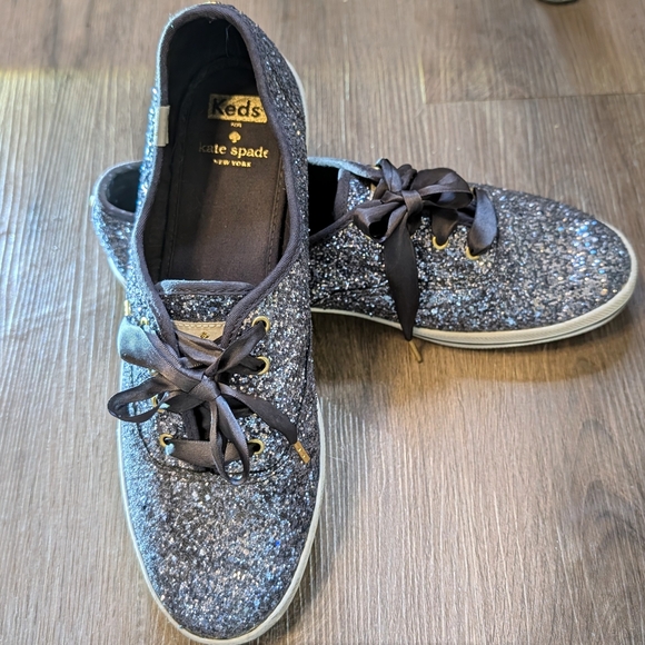 kate spade Shoes - Kate Spade Keds Champion Glitter Sneaker Pewter Coquette Charm Maximalist Bridal